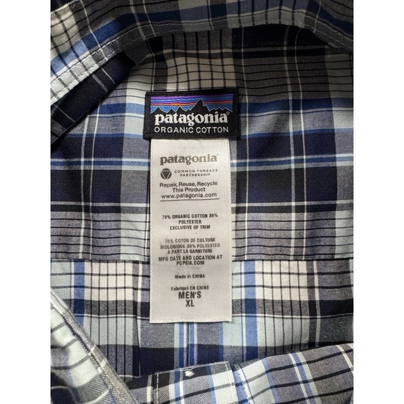Patagonia Organic Cotton Plaid Shirt Men XL Slim Fit Blue NWT - Picture 2 of 6